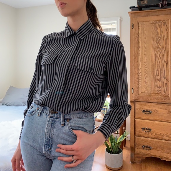 Vintage Tops - Vintage grey striped button down top